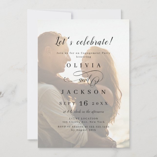 Simple romantic script photo engagement party invitation (Front)