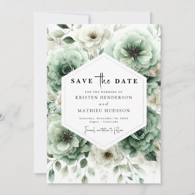 Simple Romantic Typography Sage Green Wedding Save The Date (Front)