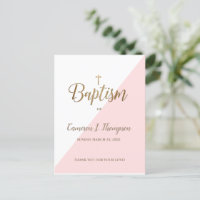 Simple rose blanc or moderne Baptême Invitation