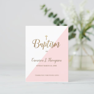 Simple rose blanc or moderne Baptême Invitation