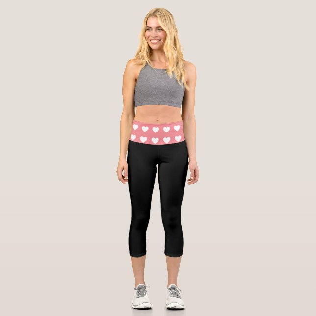 Simple Rose Coeur Blanc Noir Capri Leggings (Recto)