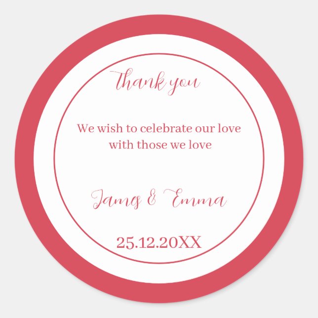 Simple Rose Customized Wedding Classic Round Sticker (Front)