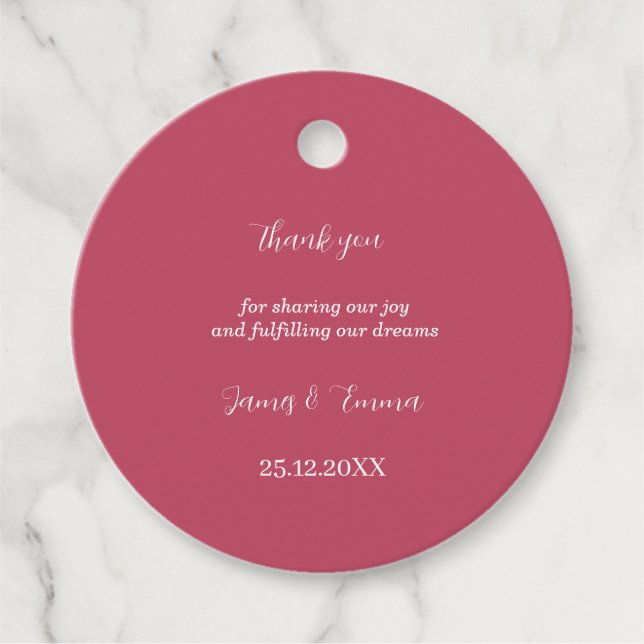 Simple Rose Customized Wedding Favour Tags (Front)