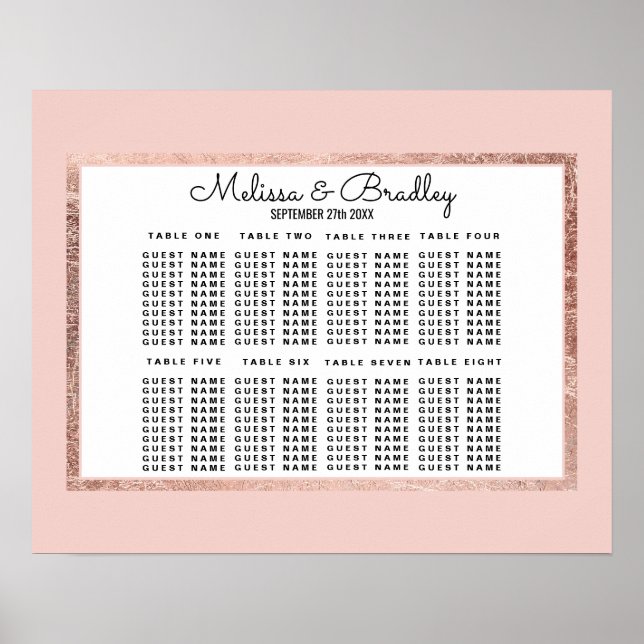 Simple Rose Gold Blush Pink Seating Chart (Front)