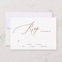 Simple Rose Gold Calligraphy Wedding RSVP Card