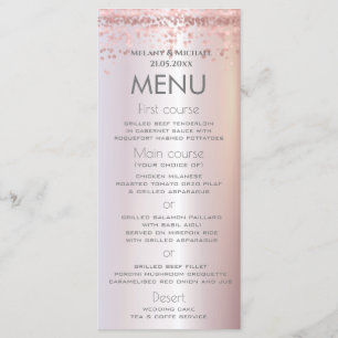 Simple rose gold confetti metallic trendy elegant menu