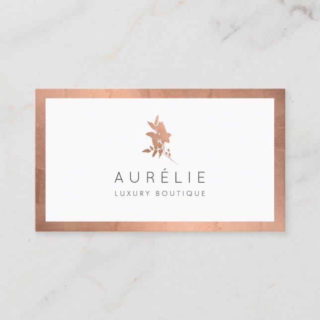 Simple Rose Gold Floral Luxury Boutique Business Card (Front)