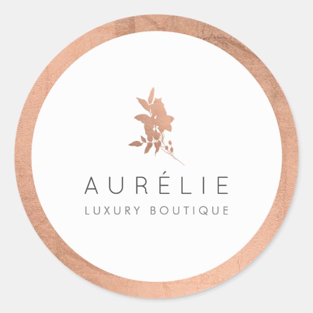 Simple Rose Gold Floral Luxury Boutique Classic Round Sticker (Front)