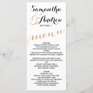 Simple rose gold foil chic wedding menu
