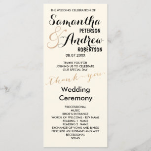 Simple rose gold foil chic Wedding Program ivory
