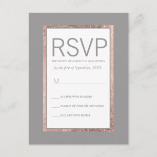 Simple Rose Gold Frame Slate Grey RSVP Invitation Postcard