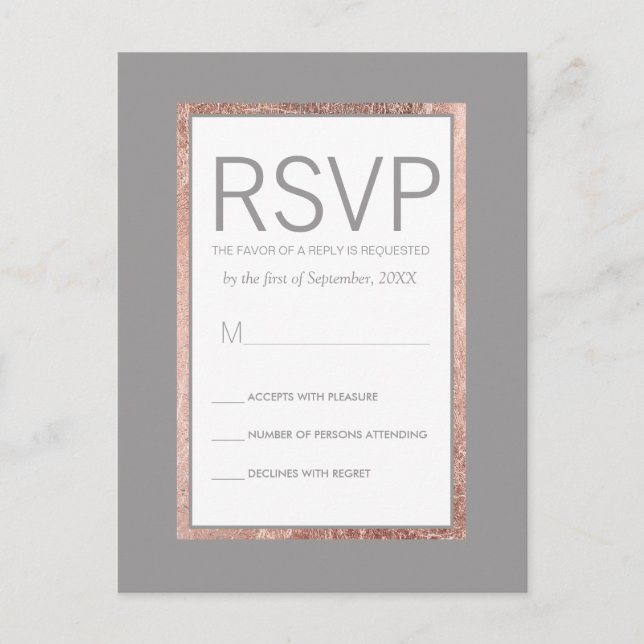 Simple Rose Gold Frame Slate Grey RSVP Invitation Postcard (Front)