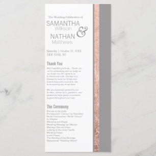 Simple Rose Gold Frame Slate Grey Wedding Program