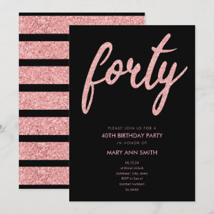 Simple Rose Gold Glitter 40th Birthday Party Invitation