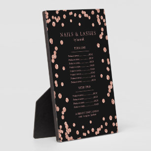 Simple Rose Gold Glitter Confetti Price Menu Black Plaque