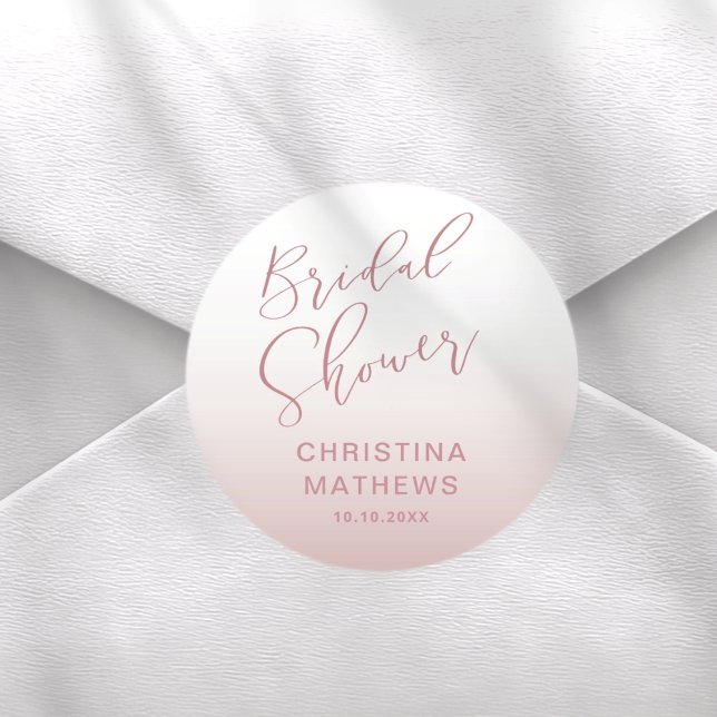 Simple Rose Gold Gradient Bridal Shower  Classic Round Sticker (Creator Uploaded)