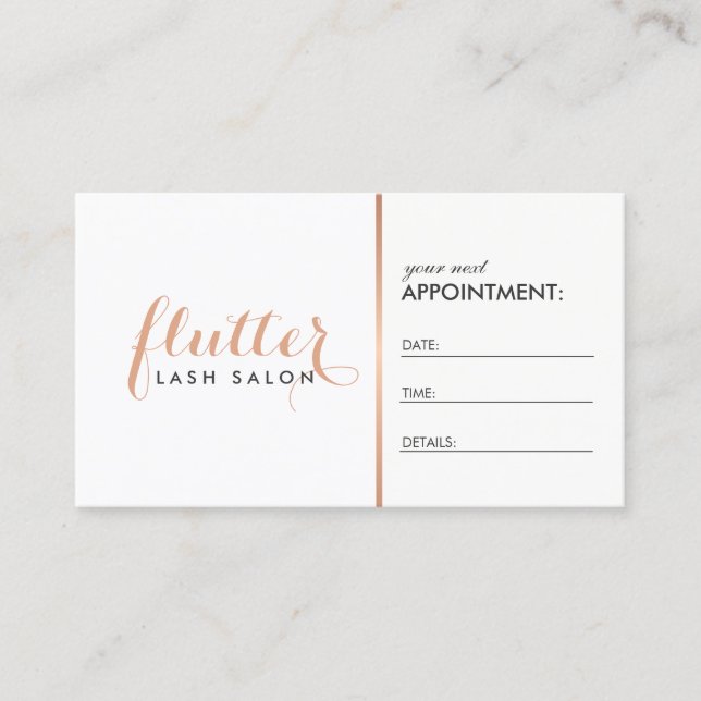 Simple Rose Gold Lash Salon Logo Appointment Card (Front)
