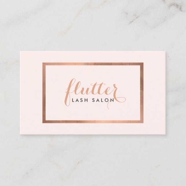 Simple Rose Gold Lash Salon Logo Pink Business Card (Front)