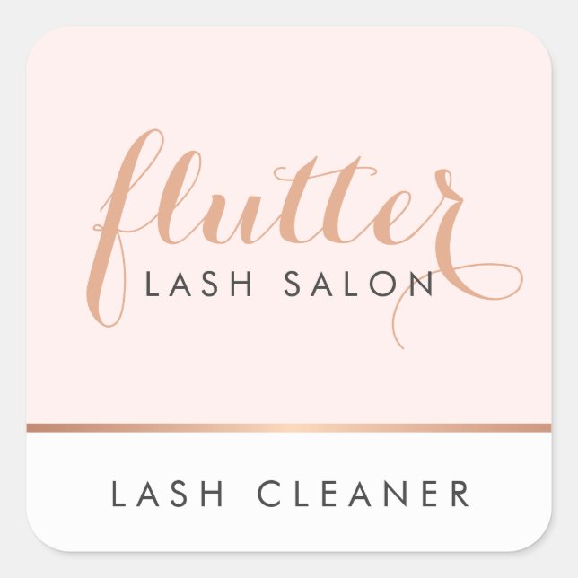 Simple Rose Gold Lash Salon Logo Pink Square Sticker (Front)