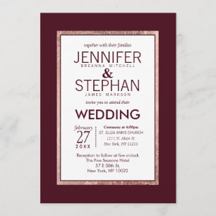 Simple Rose Gold Lined Burgundy Wedding Invitation