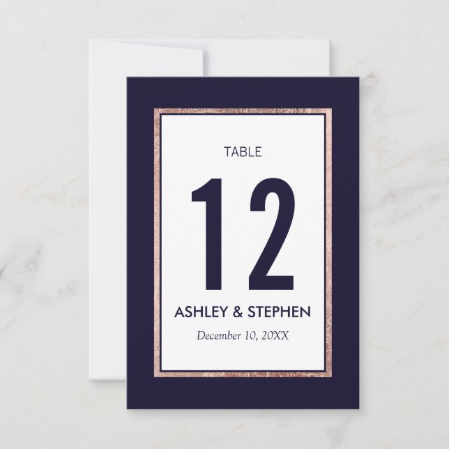 Simple Rose Gold Lined Navy Blue Table Numbers (Front)