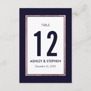 Simple Rose Gold Lined Navy Blue Table Numbers