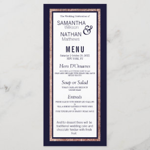 Simple Rose Gold Lined Navy Blue Wedding Menu
