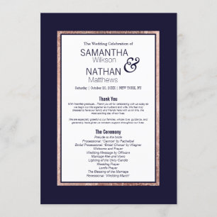 Simple Rose Gold Lined Navy Blue Wedding Program