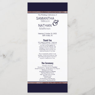 Simple Rose Gold Lined Navy Blue Wedding Programs