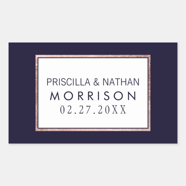 Simple Rose Gold Lined Navy Blue Wedding Sticker (Front)