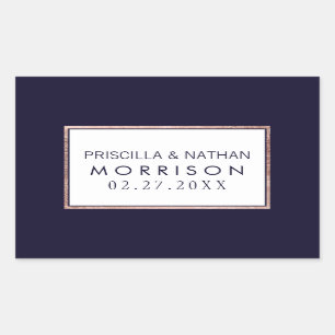 Simple Rose Gold Lined Navy Blue Wedding Sticker