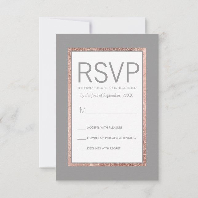 Simple Rose Gold Lined Slate Grey RSVP Cards (Front)