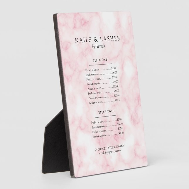 Simple Rose Gold Marble Price Menu Plaque (Side)