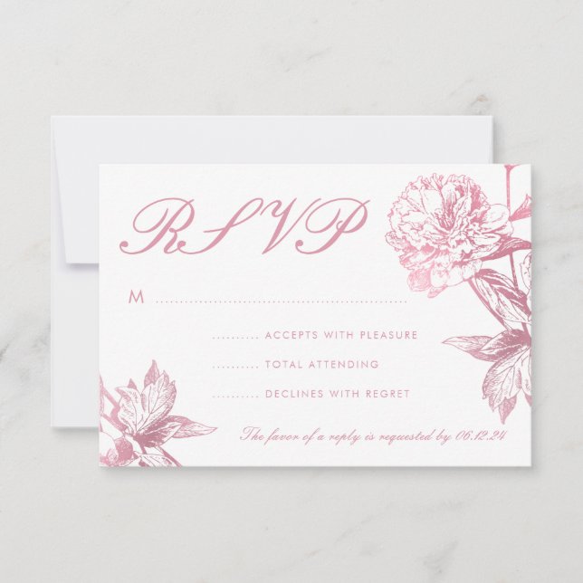 Simple Rose Gold Modern Floral Wedding RSVP Card (Front)