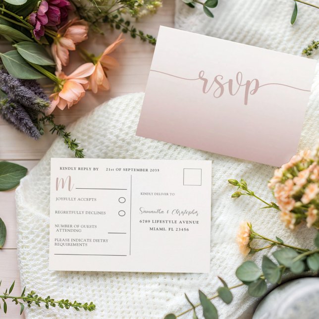 Simple Rose Gold RSVP Wedding  Invitation Postcard (Creator Uploaded)