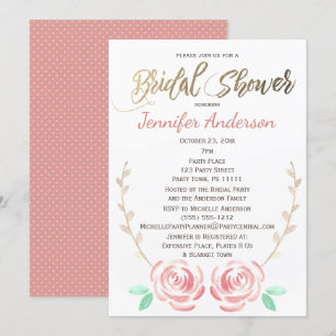 Simple Rose Gold Vine Polka Dot Bridal Shower Invitation