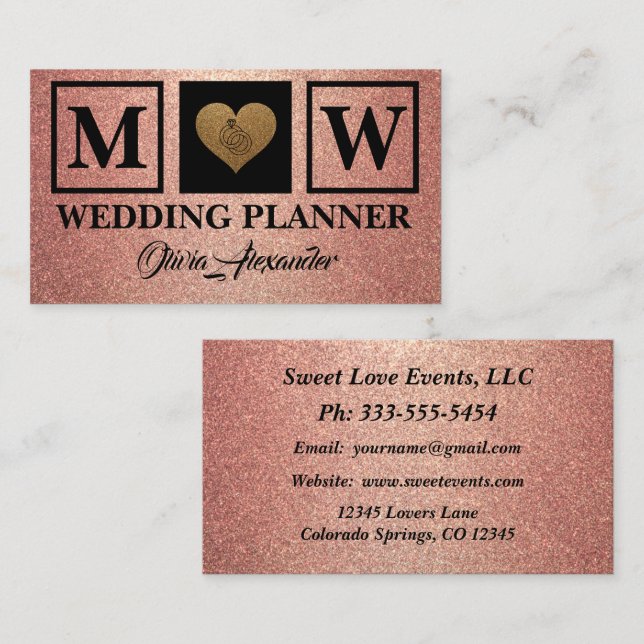 Simple Rose Gold Wedding Planner Business Card (Front/Back)