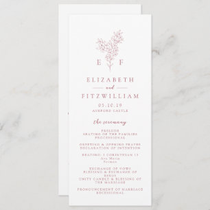 Simple Rose Pink Cherry Blossom Monogram Wedding Program