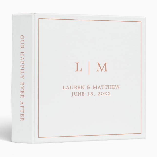 Simple Rose Pink Monogram Elegant Wedding Binder (Front/Spine)