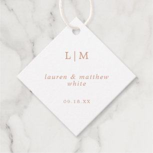 Simple Rose Pink Monogram Elegant Wedding Favour Tags
