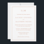 Simple Rose Pink Monogram Elegant Wedding Invitation<br><div class="desc">Simple wedding invitation featuring a modern yet elegant design with your two letter monogram at the top and your details surrounded by a thin border. All text is in rose gold over a white background. The fonts and background colours may be changed to any colours you wish by clicking the...</div>