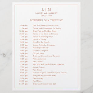 Simple Rose Pink Monogram Elegant Wedding Timeline