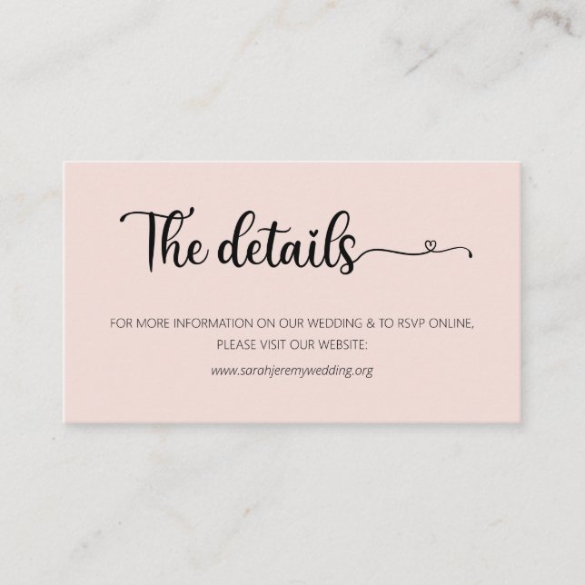 Simple Rose Wedding Details Website Enclosure Card (Front)