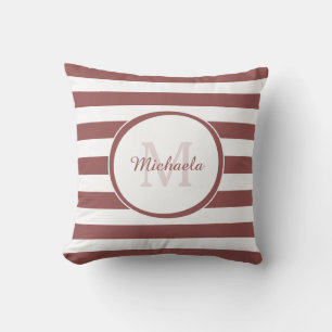 Simple Rosy Brown Bengal Stripes Monogrammed Name Throw Pillow