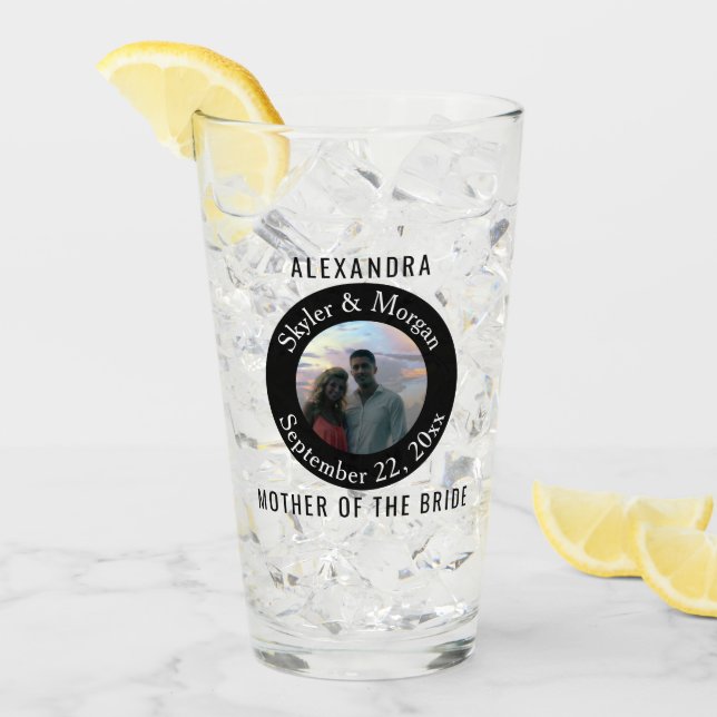 Simple Round Black And White Wedding Photo Glass (Front Ice)