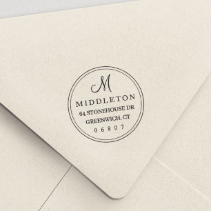 Simple Round Script Monogram Return Address Self-inking Stamp