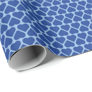 Simple Rows of Small Dark Blue Hearts on Pale Blue Wrapping Paper