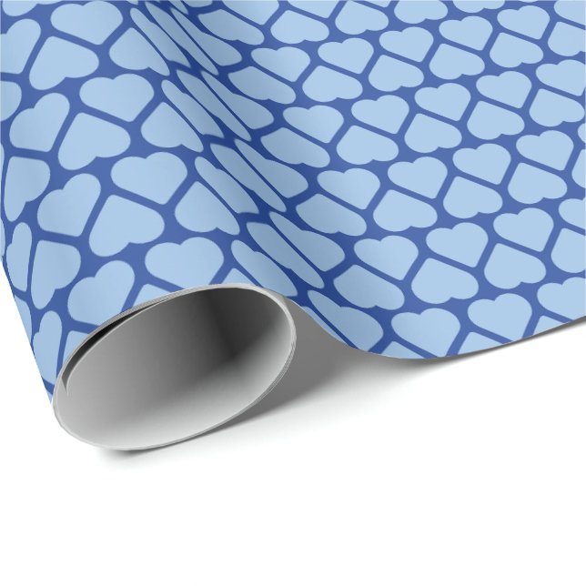 Simple Rows of Small Pale Blue Hearts on Dark Blue Wrapping Paper (Roll Corner)