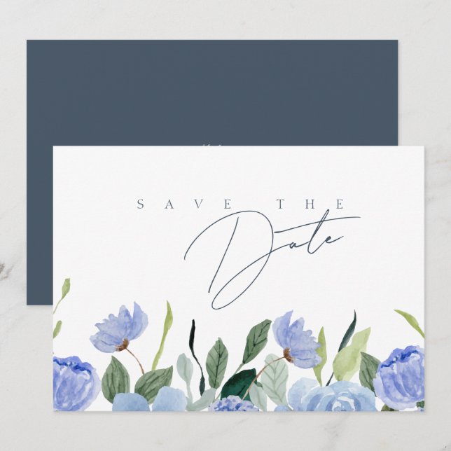 Simple Royal Blue Blue Wildflower Wedding Save The Date (Front/Back)