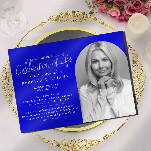 Simple Royal Blue Celebration of Life Invitations (Creator Uploaded)